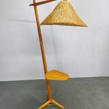 Mid-Century Floor Lamp with Rattan Shade, Czechoslovakia, 1960s