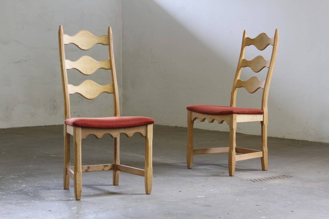 Vintage 1960s Danish Brutalist Ladderback Light Oak Chairs style of Kjærnulf