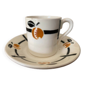 Tasse et soucoupe en Terre de fer Badonviller décor abricot