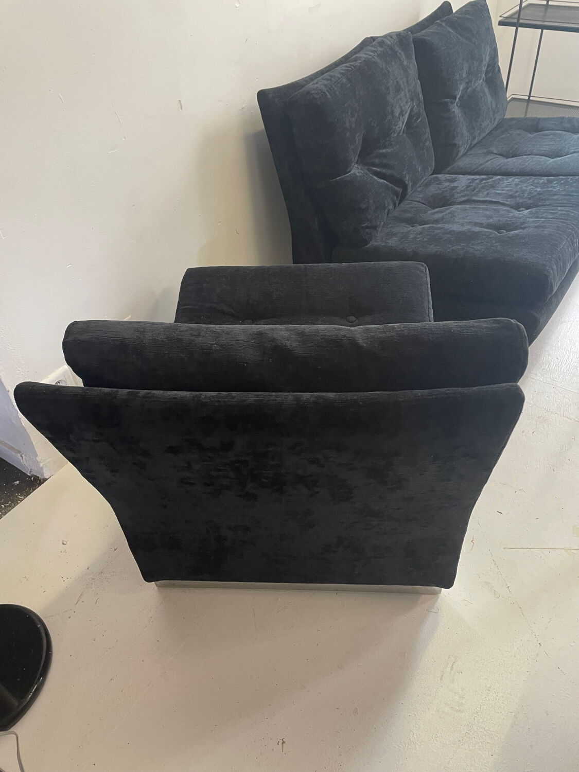 Modular sofa in black velvet 1970