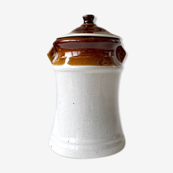 White and brown enamelled ceramic jar