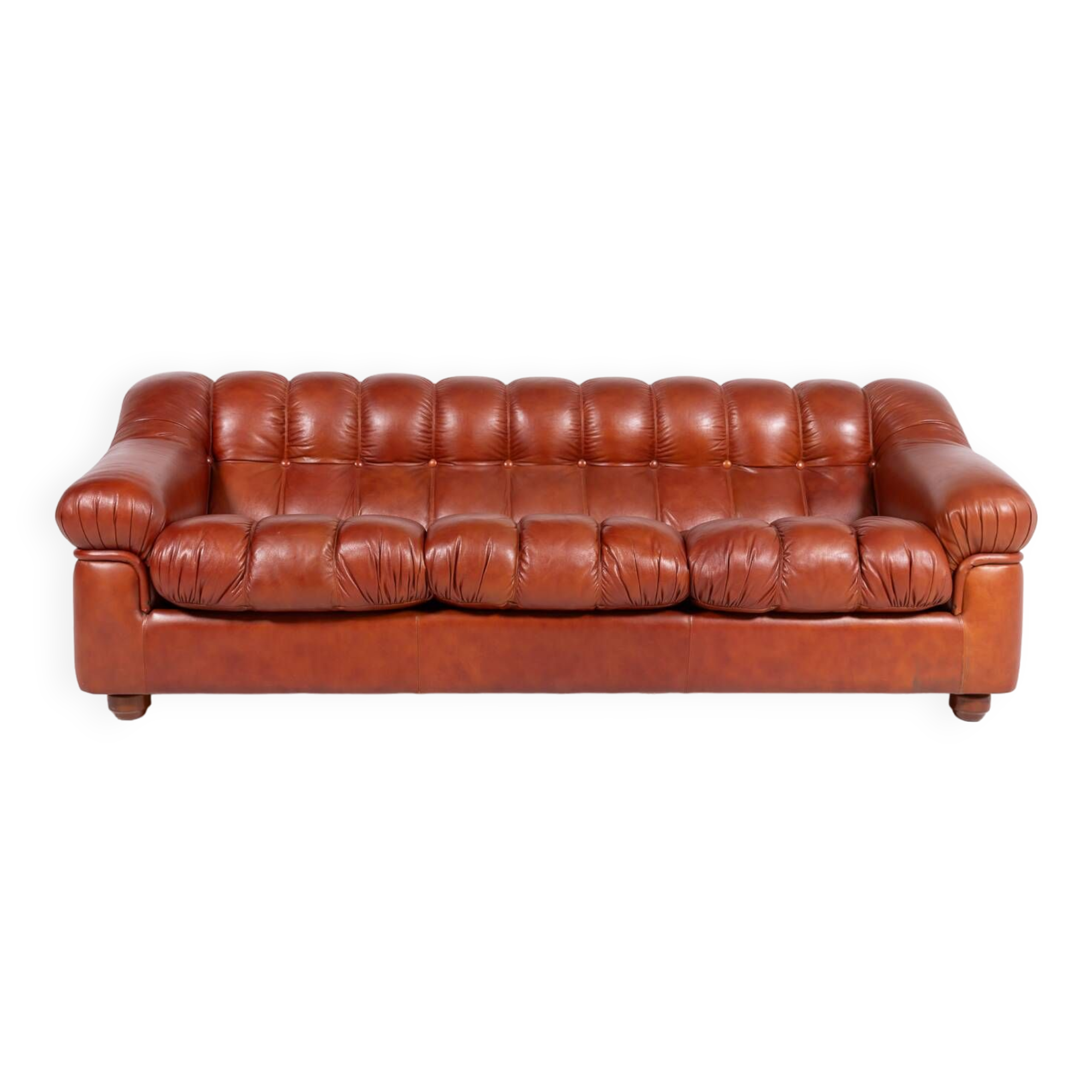 Sculptural Italian Modern three seat leather sofa, 1970’s