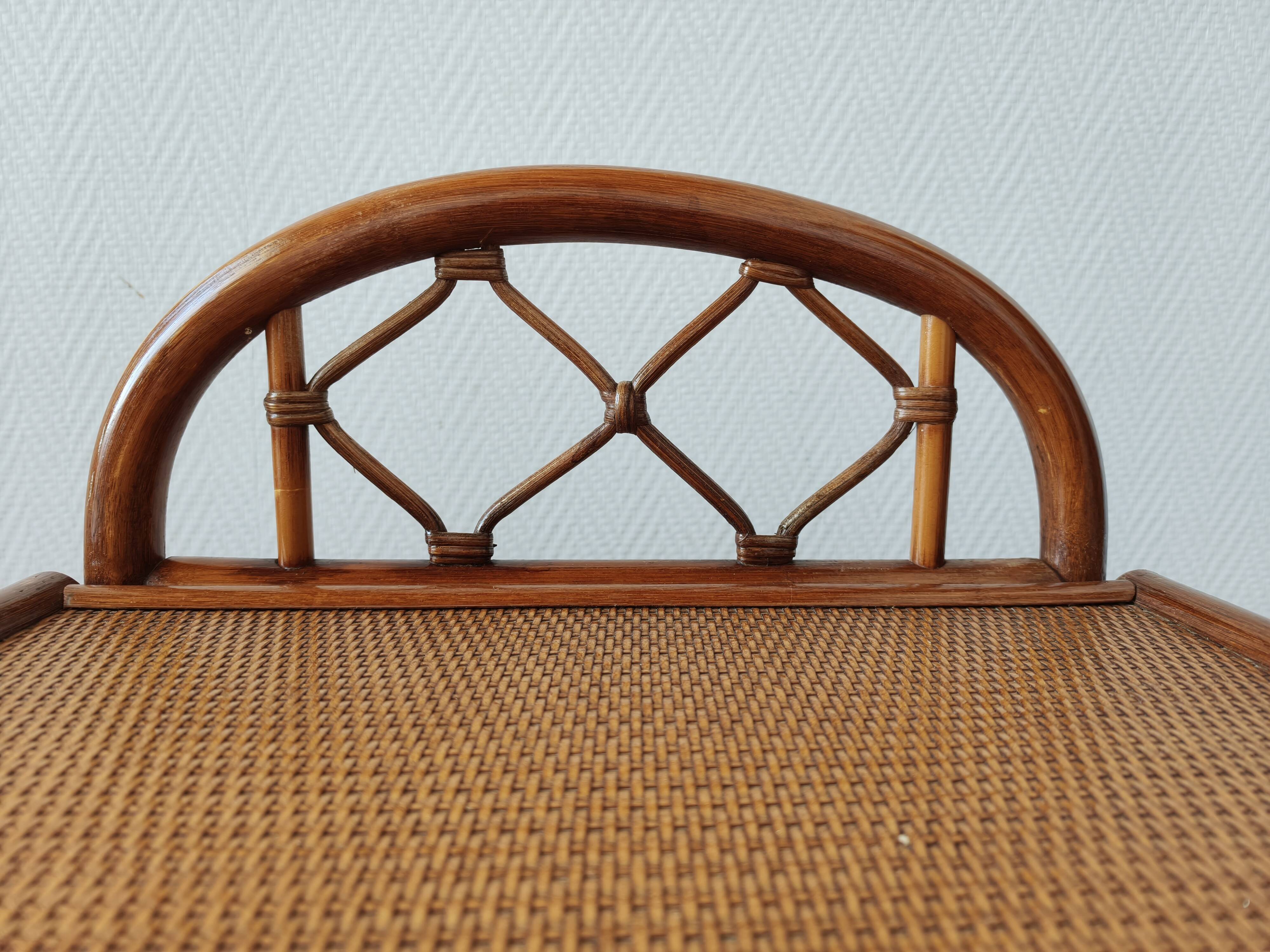 Pair of vintage rattan and cane bedside tables, 1970s