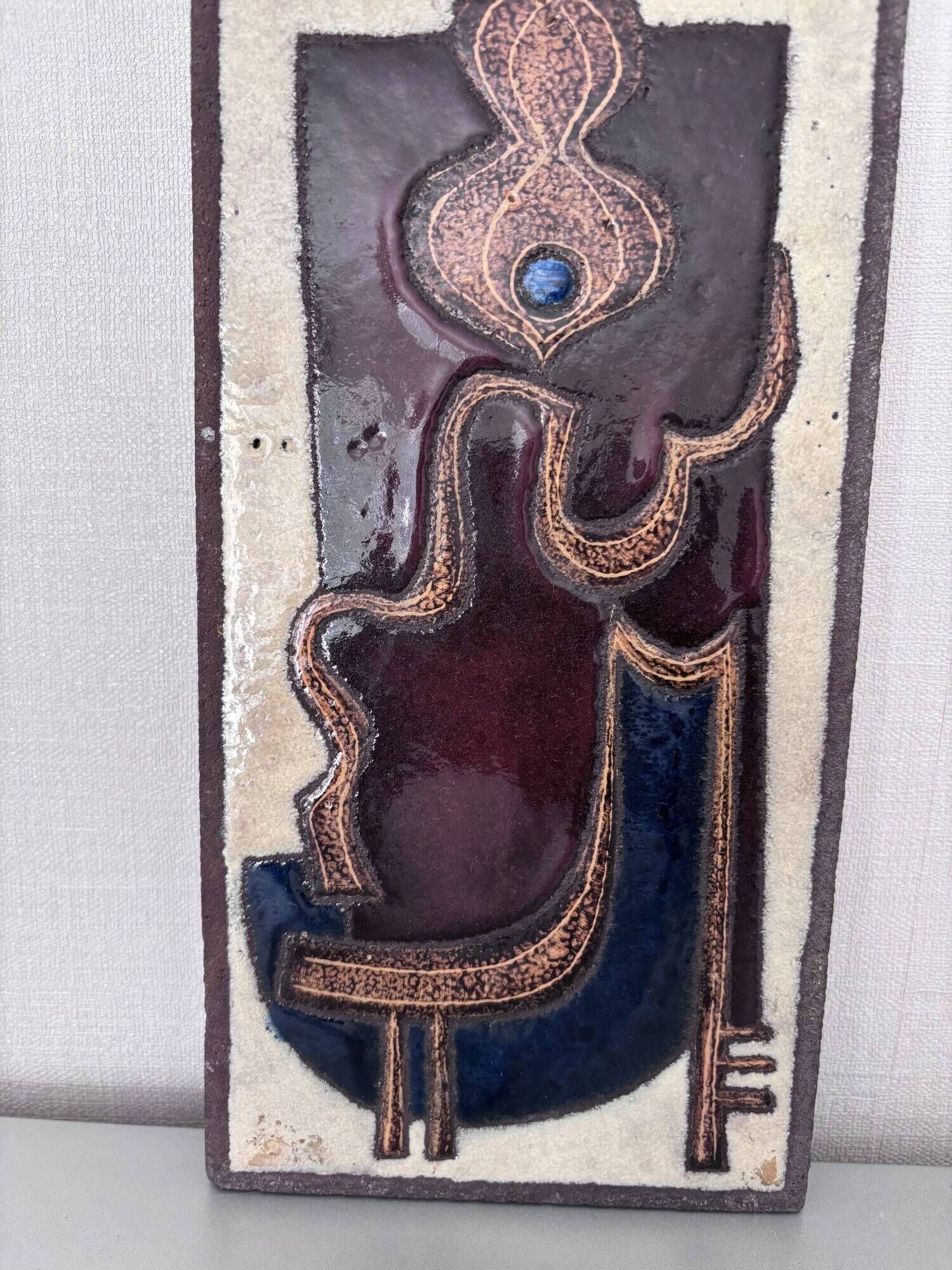 Enamelled lava plaque jean jaffeux volvic mozac ceramic 1960s mid century