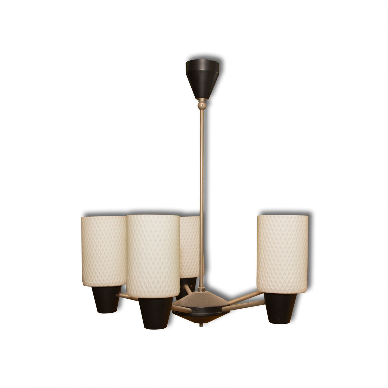 Mid century pendant with five pipe glass lampshades, 1960´s