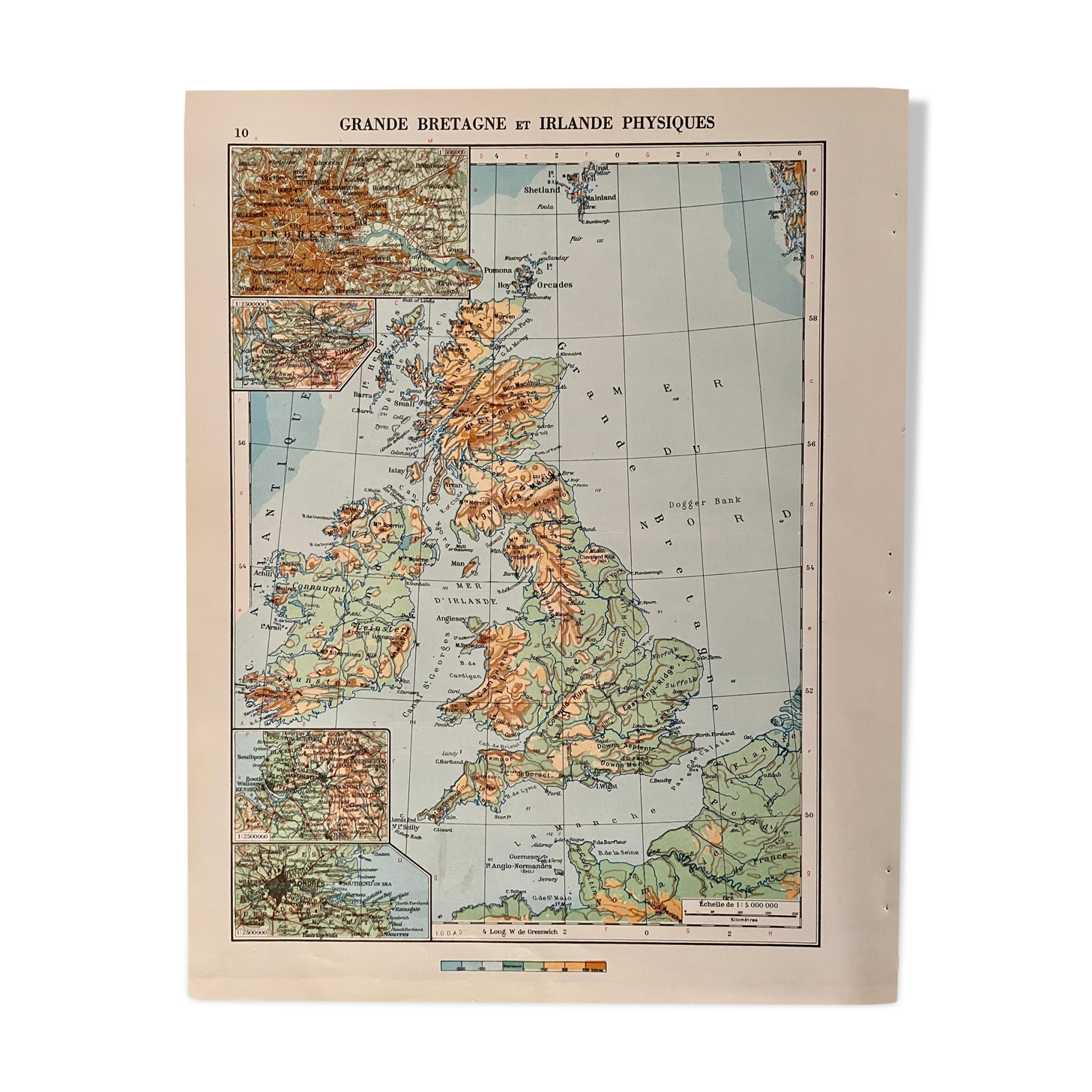 Old map of Great Britain and Ireland (physical) from 1945