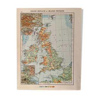 Old map of Great Britain and Ireland (physical) from 1945
