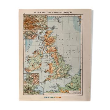 Old map of Great Britain and Ireland (physical) from 1945
