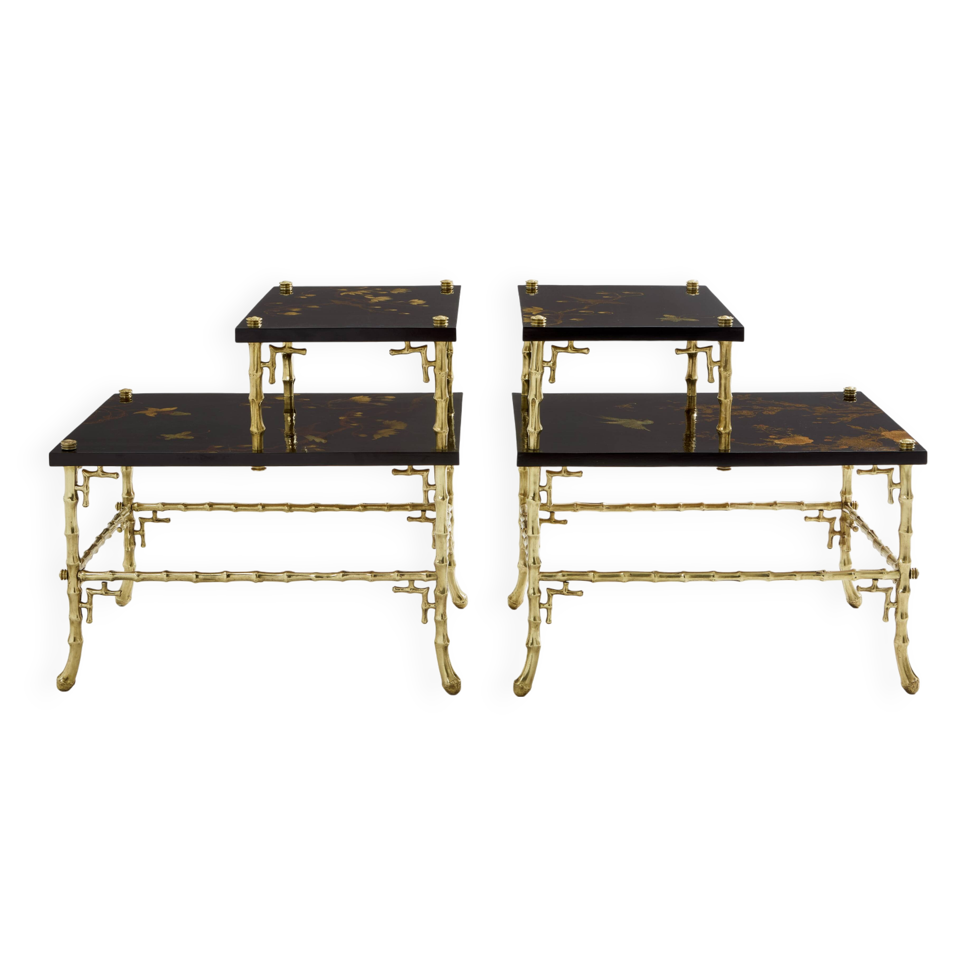 Bamboo bronze lacquered Chinese side tables Maison Baguès 1940