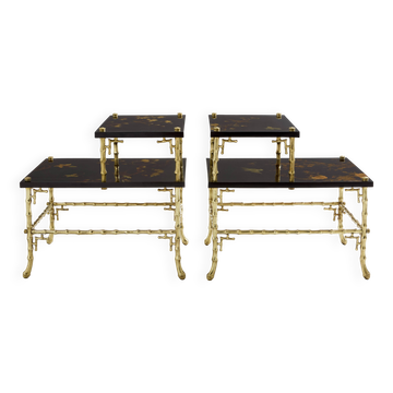Bamboo bronze lacquered Chinese side tables Maison Baguès 1940