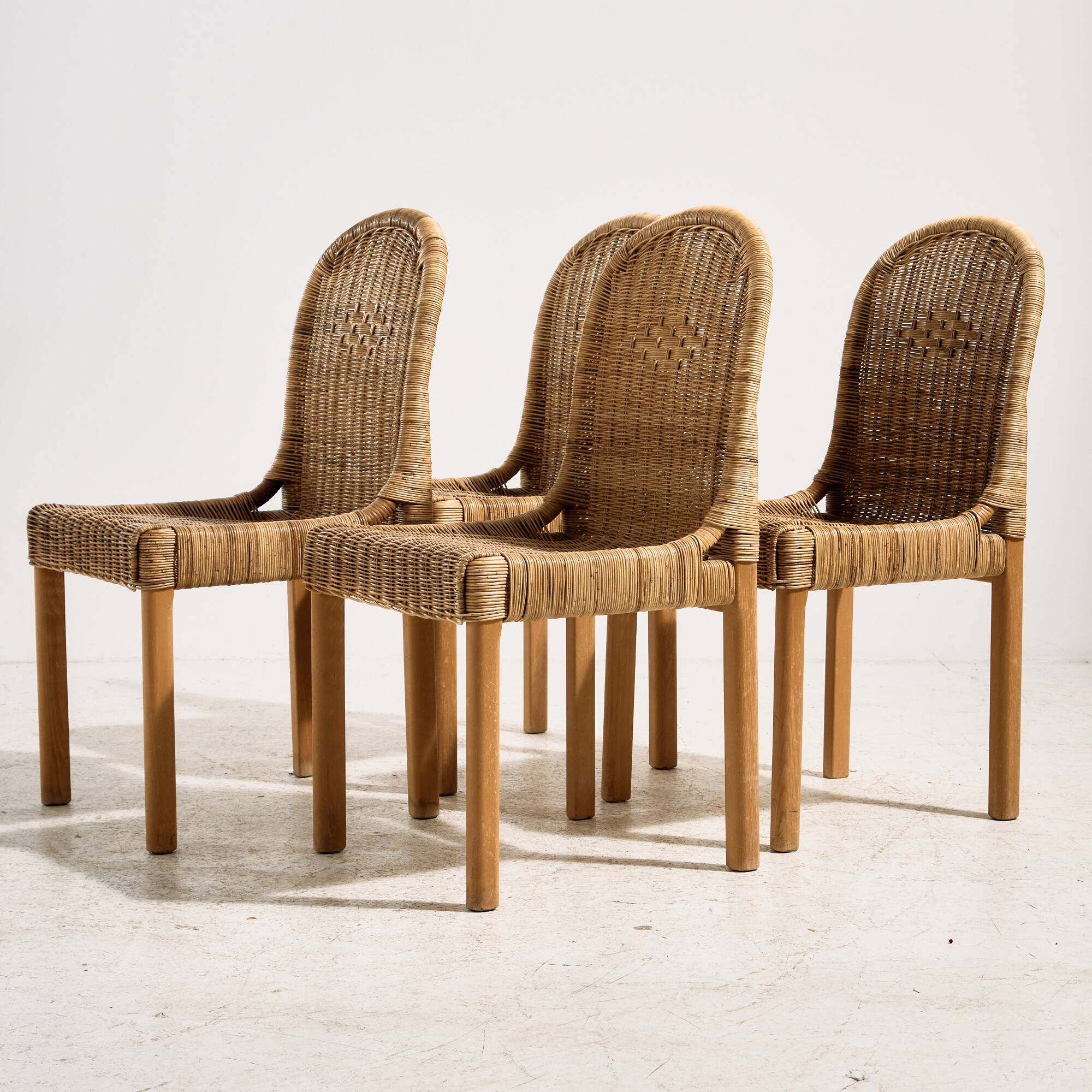 Oak and rattan chair, set of 4