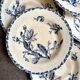 6 deep plates Gien in blue ironstone, "Cactus" service.