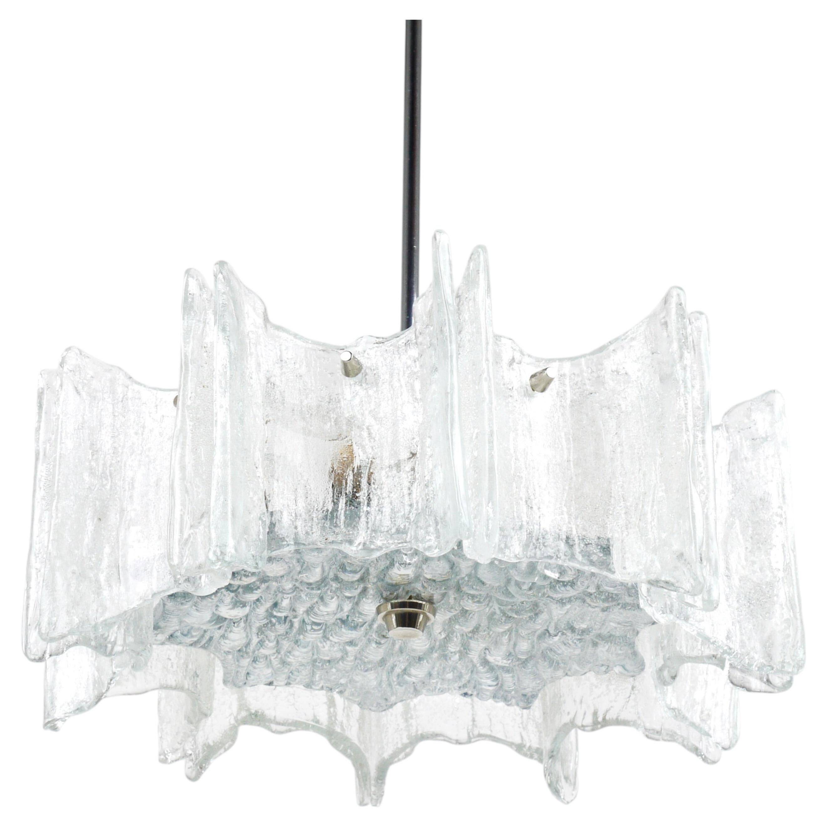 Frosted glass star chandelier J.T. Kalmar Vienna, Austria, 1960s
