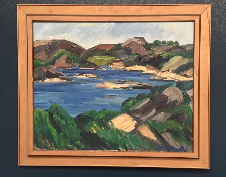 Original Swedish Oil on Canvas - "Lake" by Kersti Flyckt - Signed - Vintage and Framed - 79 × 66 cm (31.1 in × 26 in)