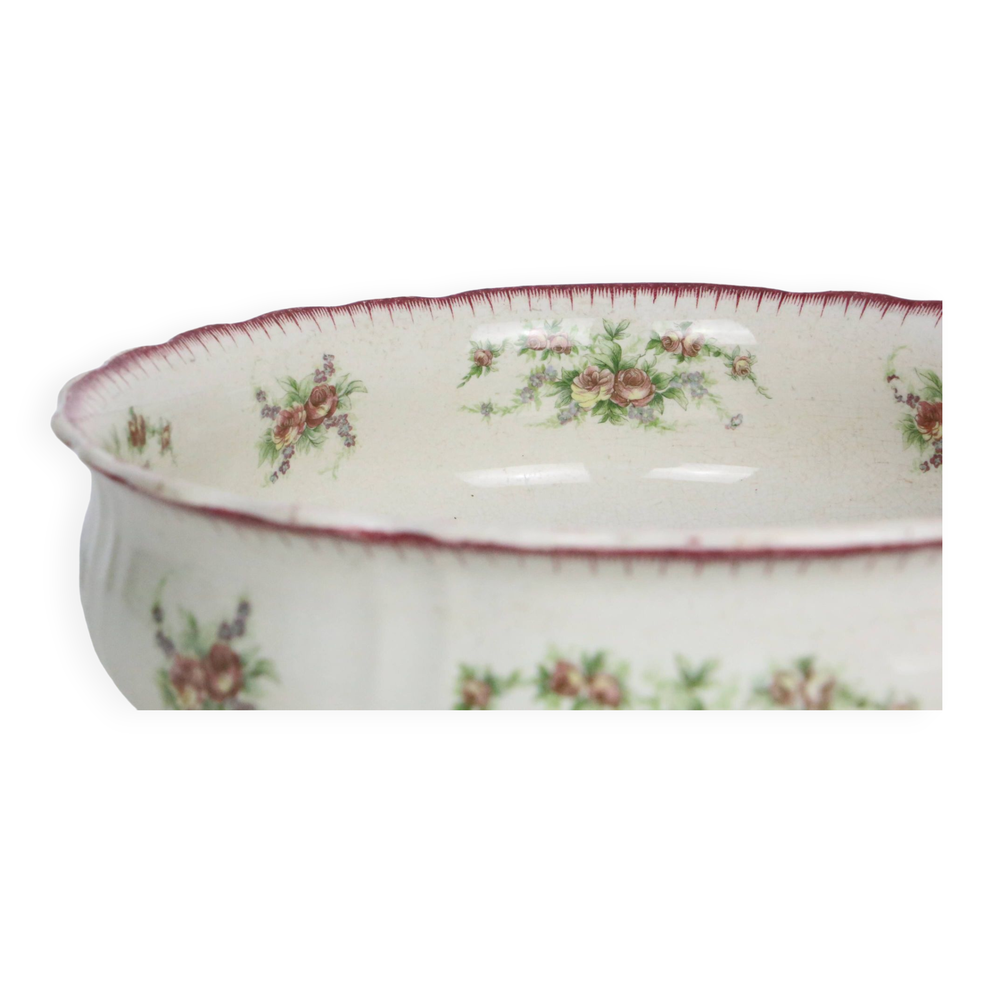 Earthenware salad bowl, Saint Amand & Hamage earthenware factory, Floreal pattern, French manufacturer