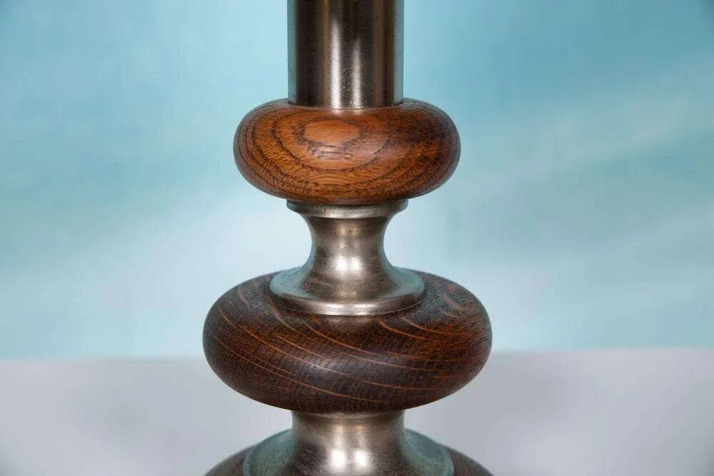 1960s bohemian table lamp, space age wooden bedside lamp