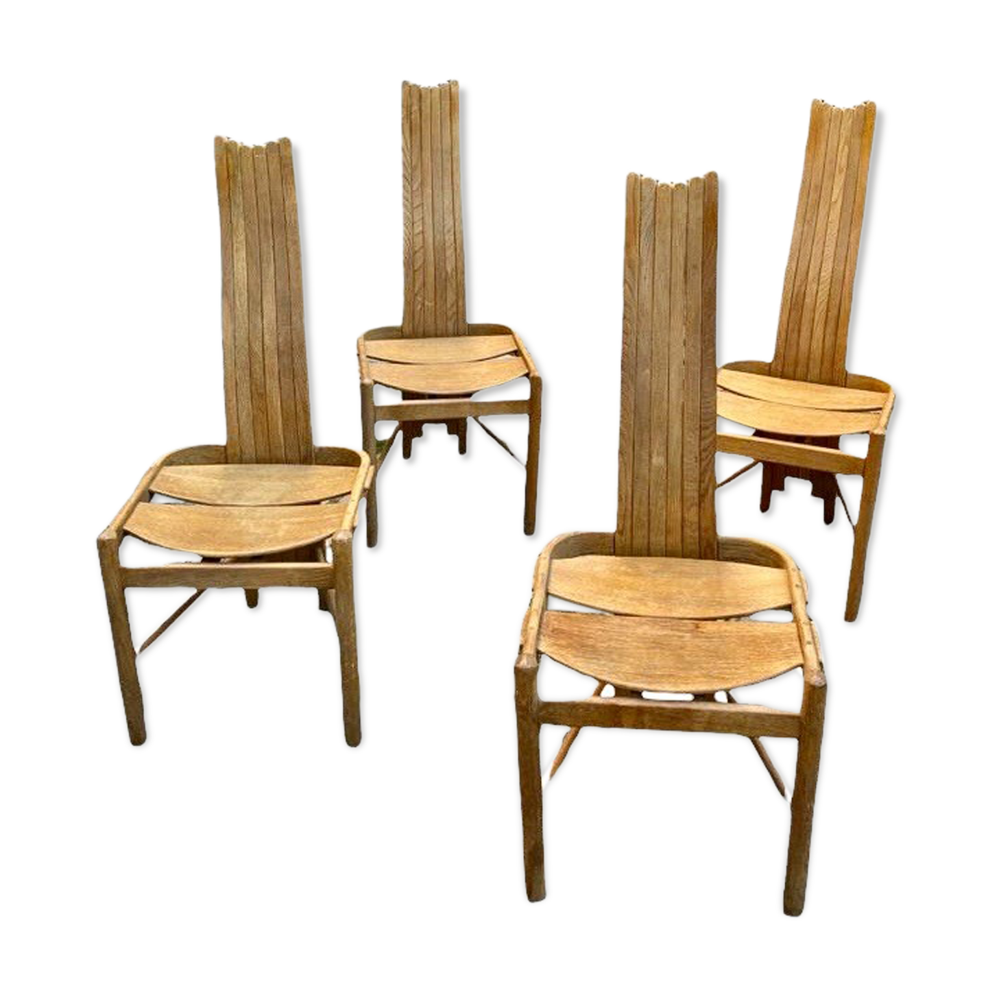Vintage chairs in curved solid oak, c.1970, set of 4