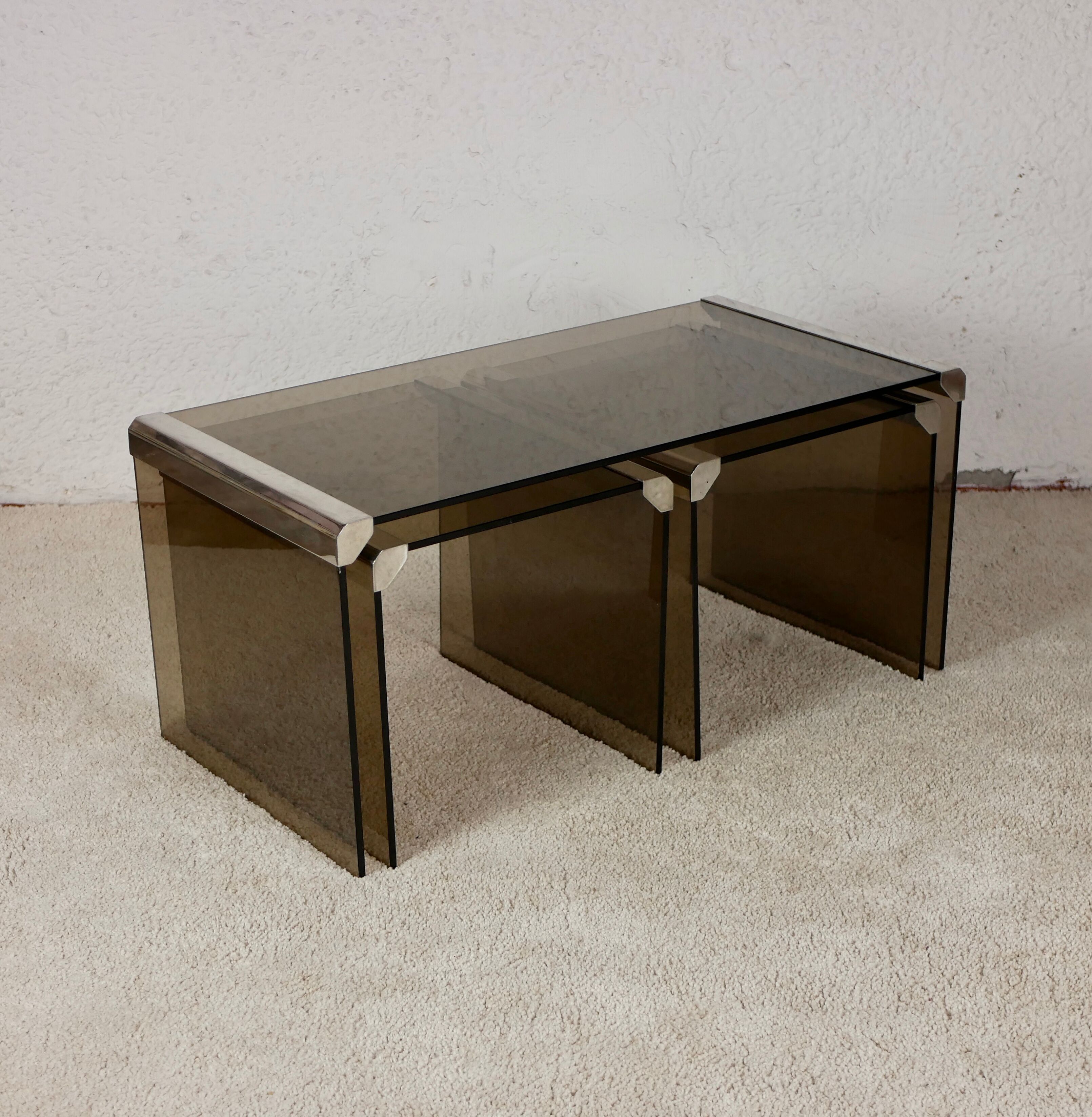Nesting tables smoked glass by Gallotti & Radice