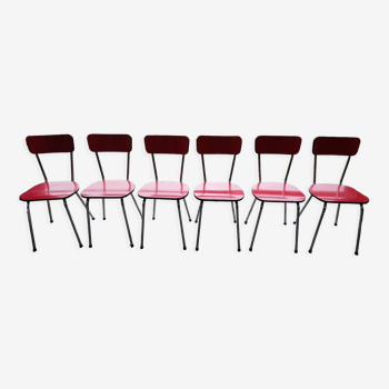 6 red and chrome Formica chairs