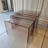 Vintage deco nesting table in smoke plexiglas 1970
