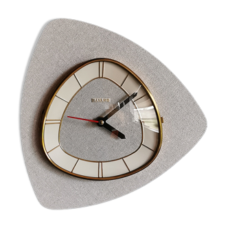 Vintage formica clock asymmetrical silent wall clock "Bayard silver grey"