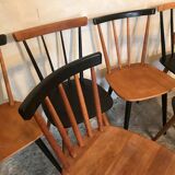 Set of 6 mismatched vintage chairs with bars and compass legs