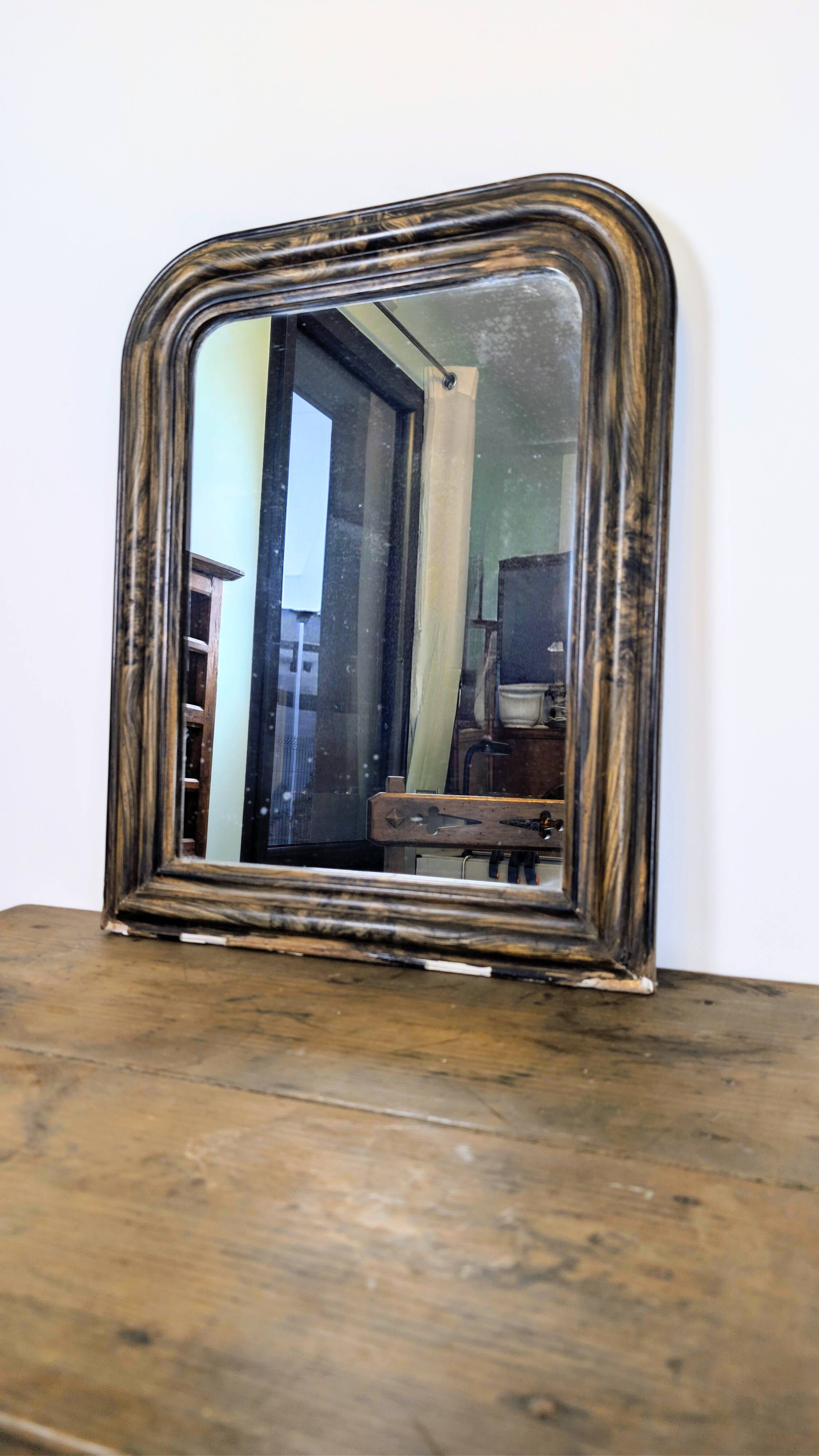 Antique Louis-Philippe style mirror with a marble frame 60 x 48 cm