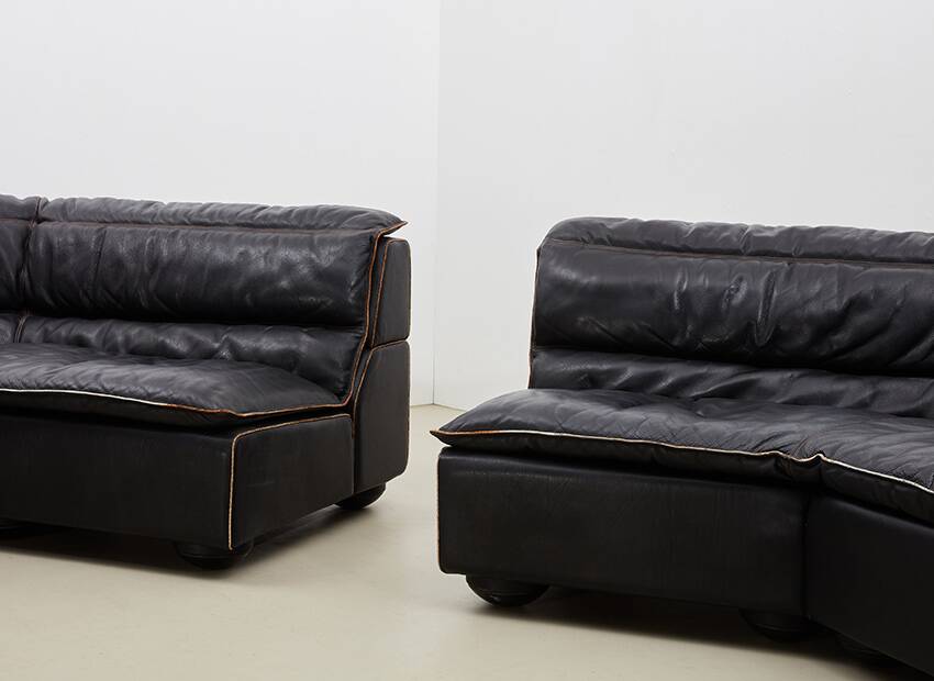 Carlo Bartoli Leather Sofa Bogo Series for Rossi di Albizzate Italy 1970s