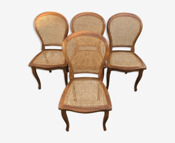 Série de 4 chaises cannées anciennes style Louis XV merisier vintage |  Selency