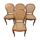 Série de 4 chaises cannées anciennes style Louis XV merisier vintage