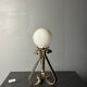 Midcentury brutalist wrought iron and opaline table lamp, Spain ca 1960s