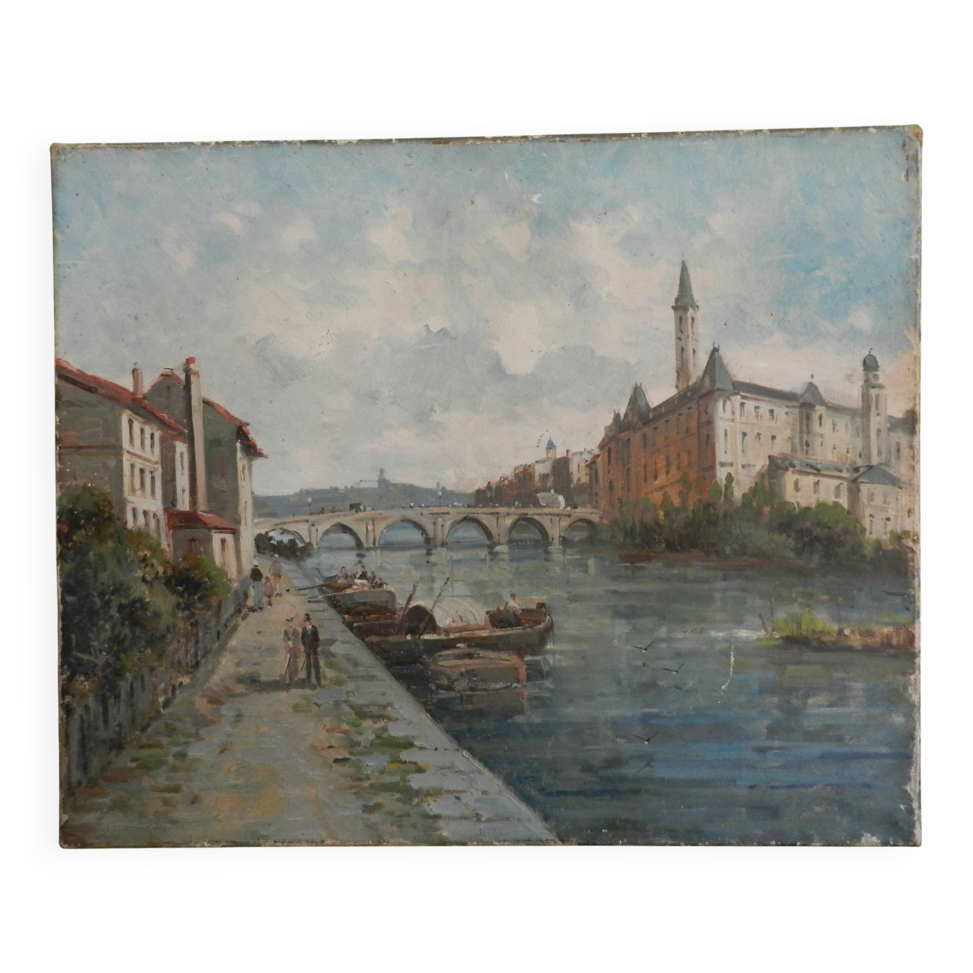 Tableau XIXème peinture à l'huile sur toile
