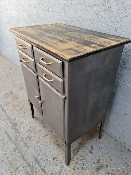 Medical metal furniture two doors four drawers brass handles