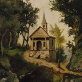 Tableau paysage de campagne huile sur toile du 19ème siècle