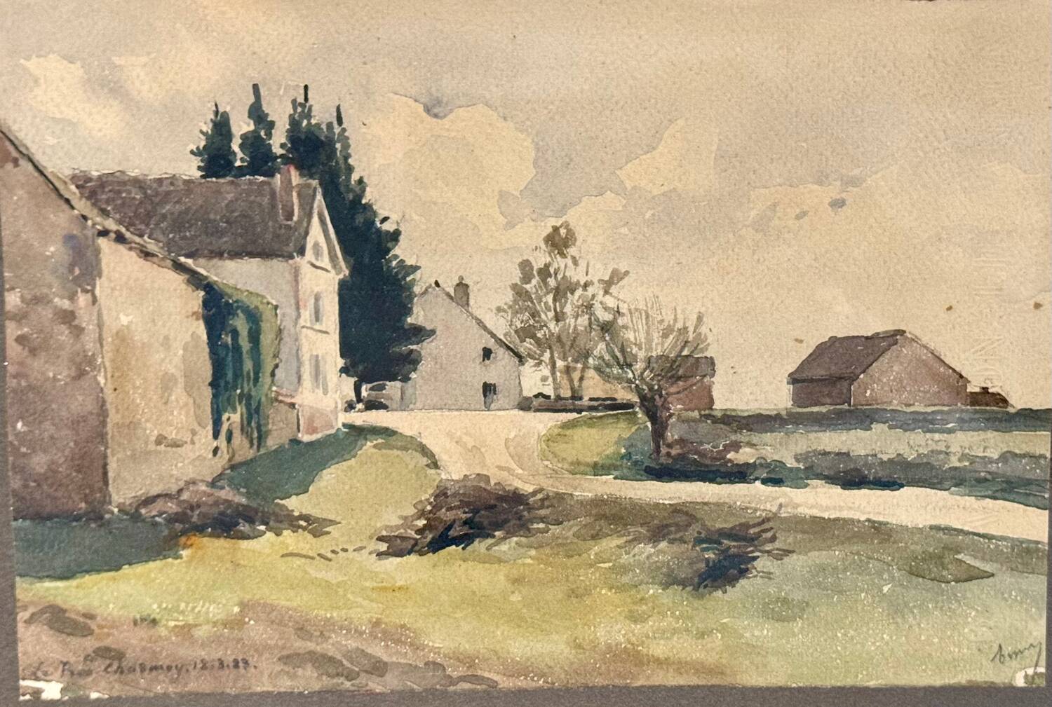 Old painting, rural landscape signed and dated.