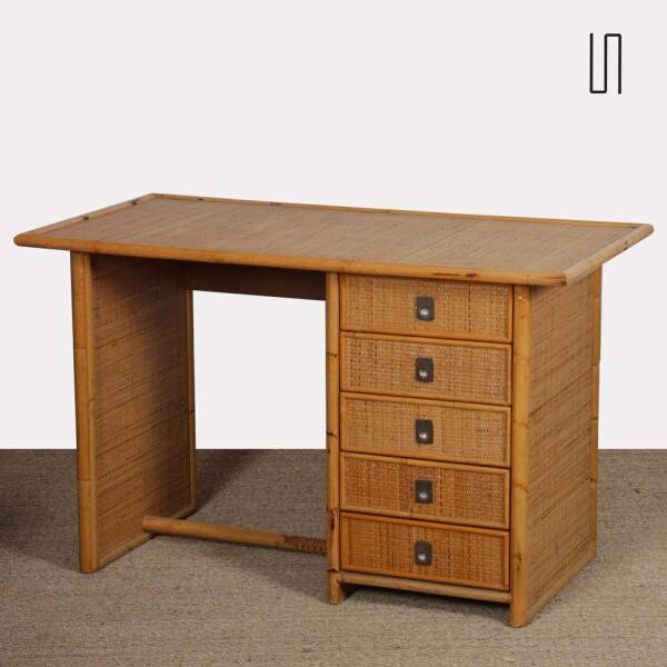 Vintage wicker, bamboo and brass desk by Dal Vera, 1970s