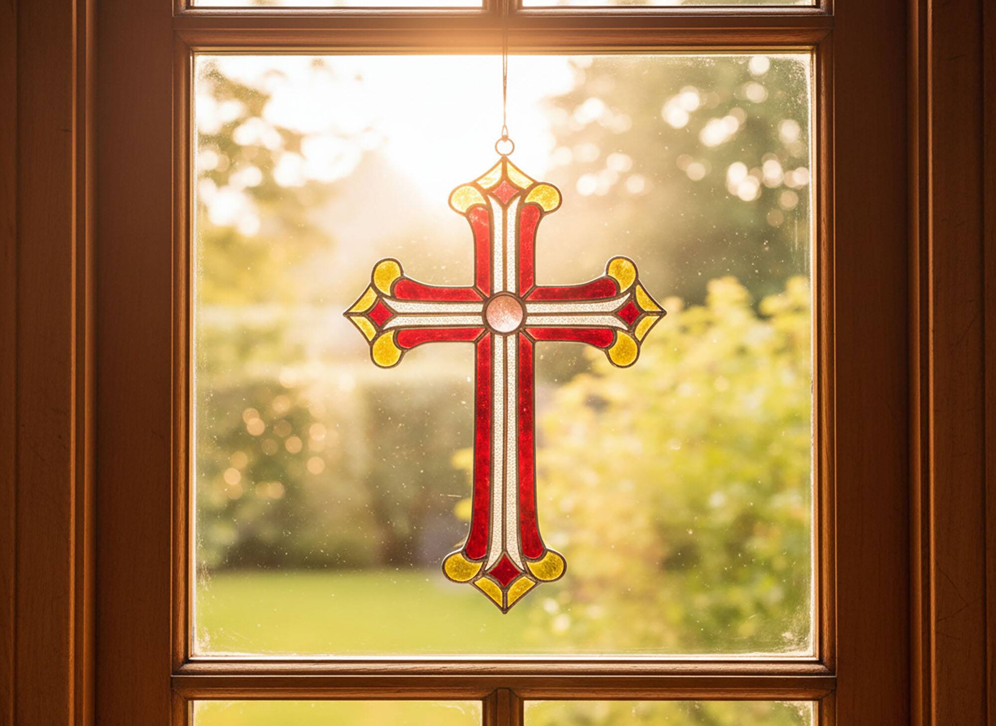 Croix en vitrail – Style Tiffany fait main, décoration murale