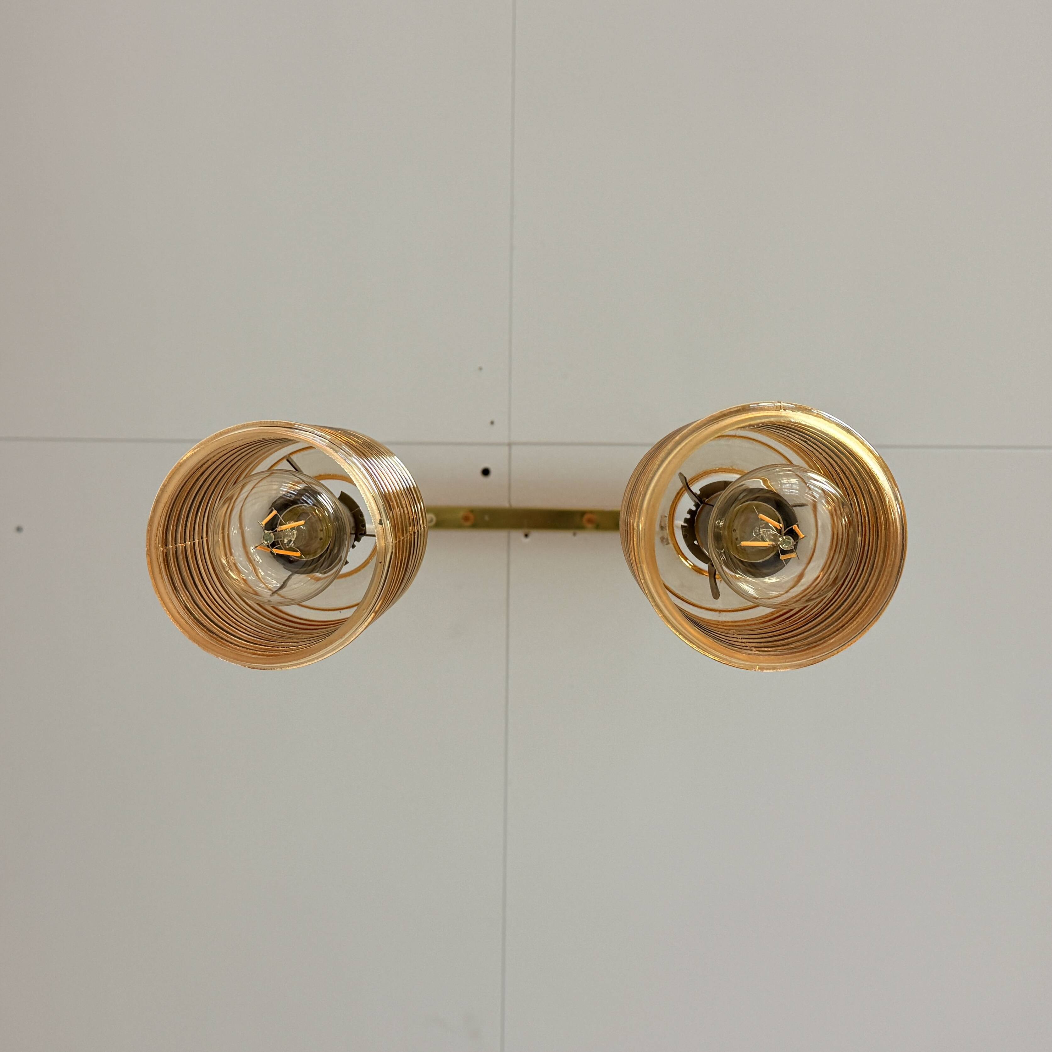 Vintage ceiling lamp with two amber shades