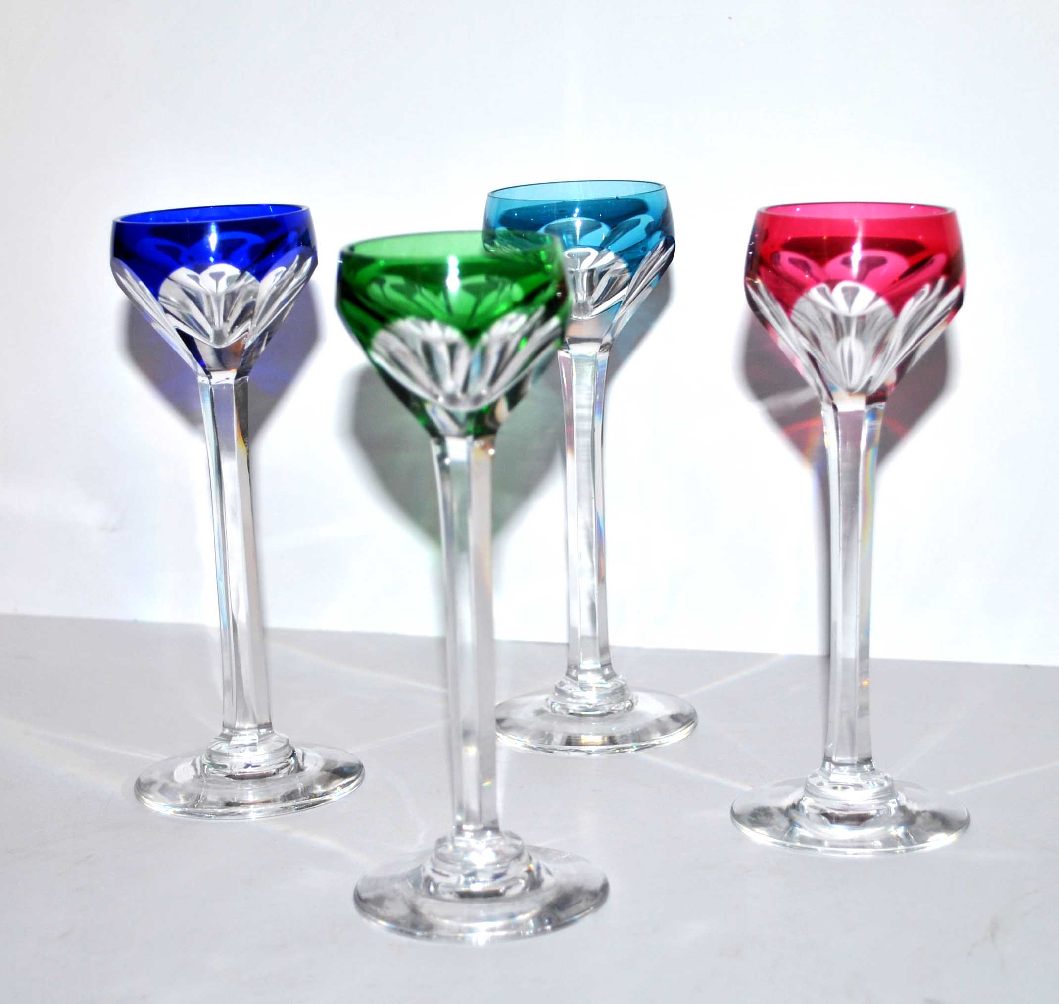 4 bristol liqueur glasses in crystal lined color and cut 13.5cm, Saint-louis