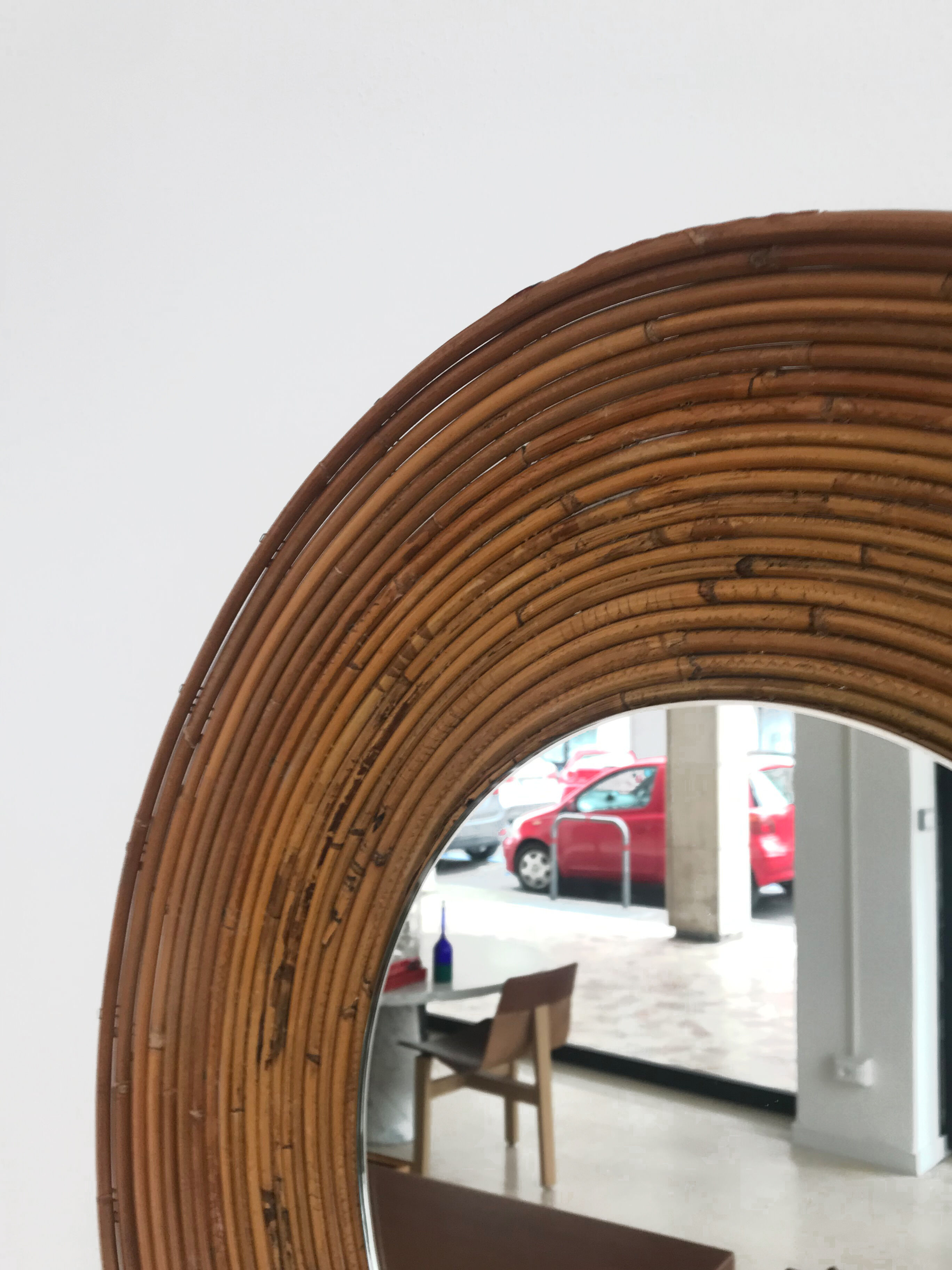 Italian rattan bamboo wall mirror, 1960s, 65 cm