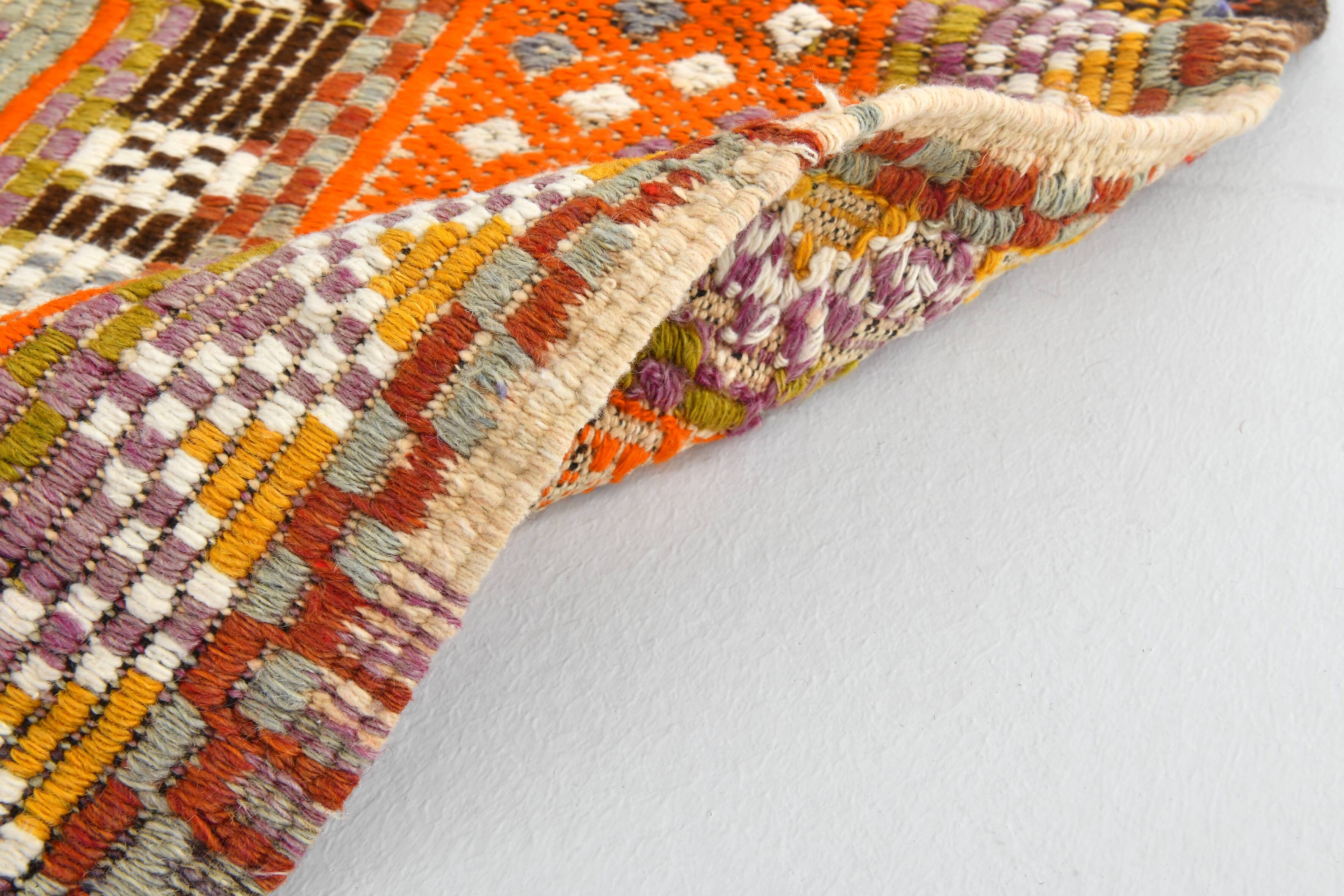 3x5 Orange & Green Small Size Vintage Kilim Rug, 102x141Cm