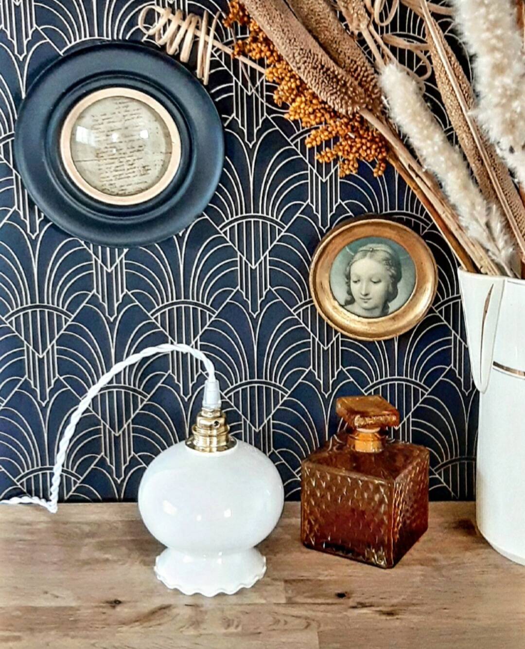 Vintage opaline portable lamp