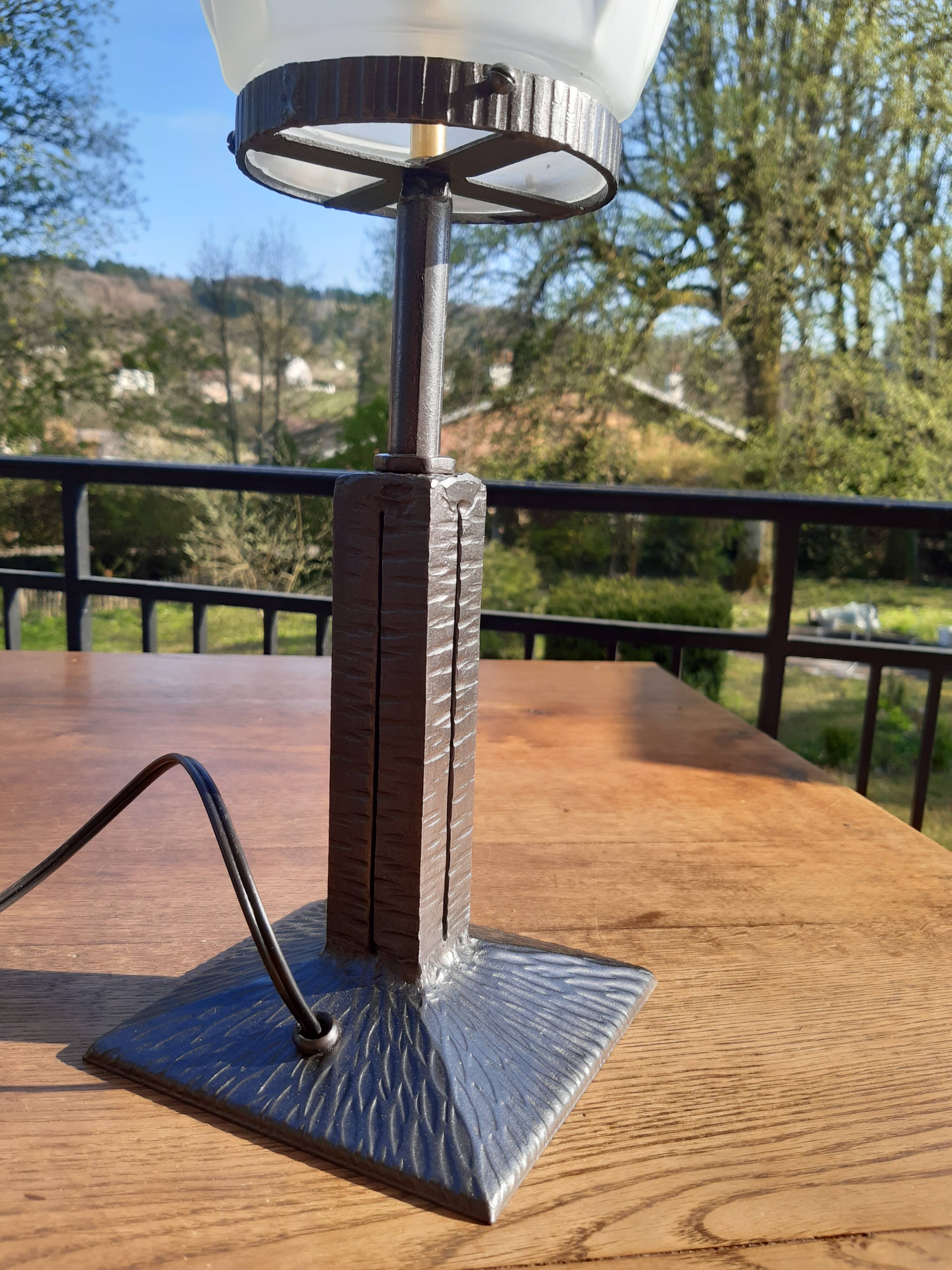 Art deco office lamp wrought iron 1930 glass frosted skyscraper