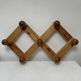 Cloakroom Wall-mounted pine coat rack with 7 vintage Scandinavian hooks