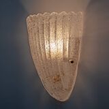 Barovier Style Mid-Century Modern Italian Murano Glass Shell Sconces, 60s, Pair.