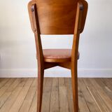 Set of 6 Scandinavian chairs in beech wood and pastel skaï 50s