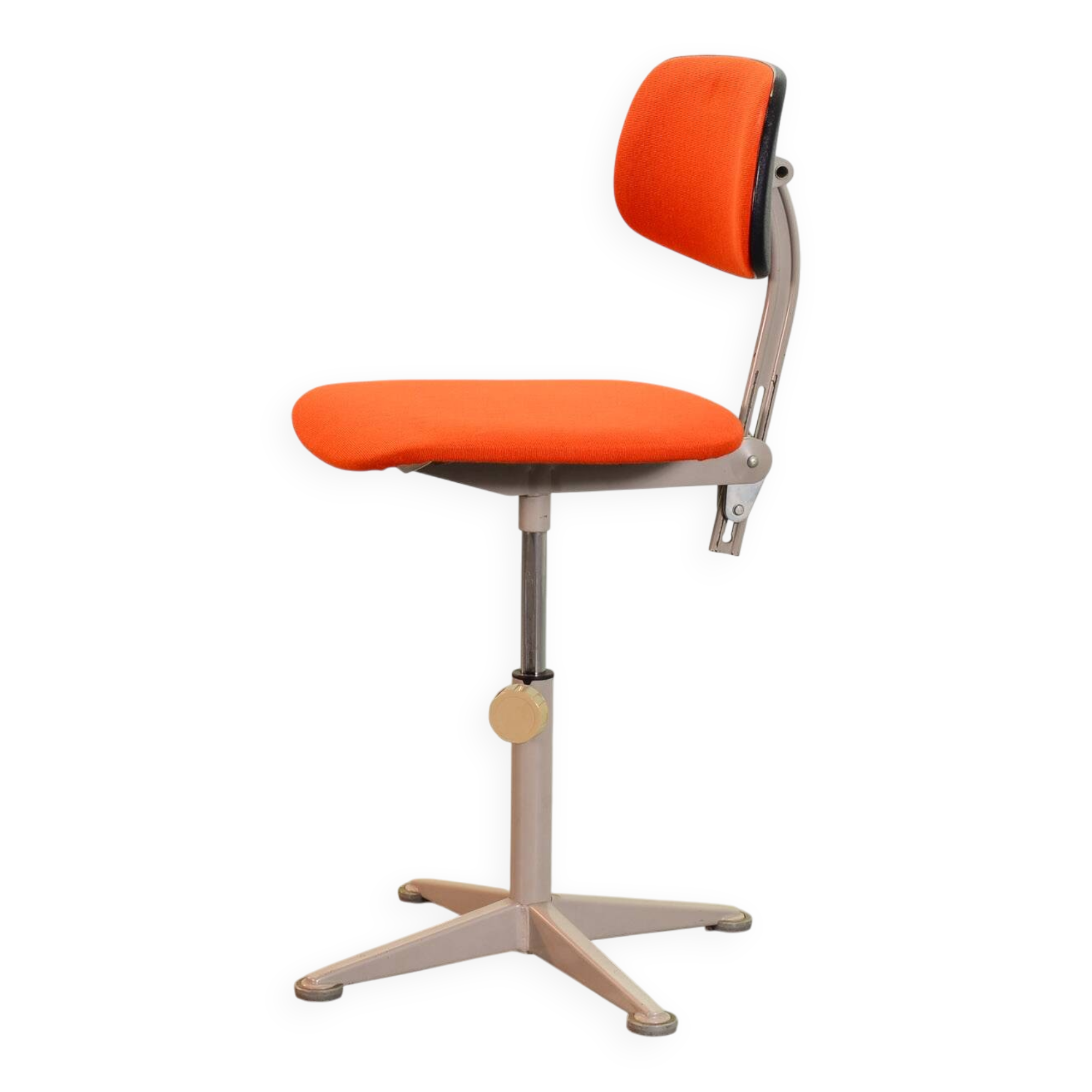 Ahrend De Cirkel Industrial Desk Chair with Orange Fabric Upholstery 1950s