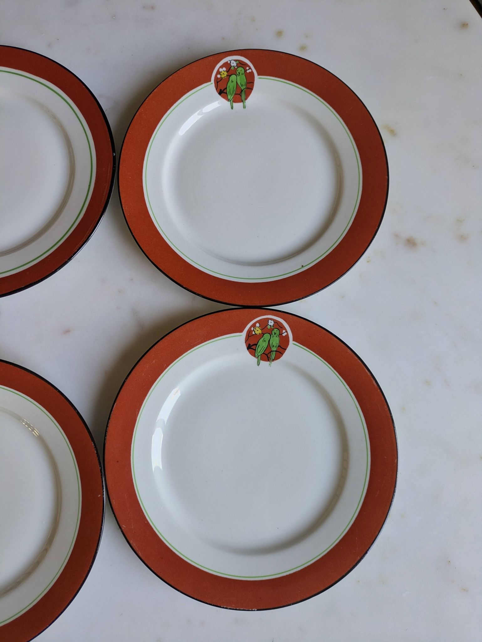 Art Deco dessert plates Henri Delcourt / Boulogne sur Mer / parakeet
