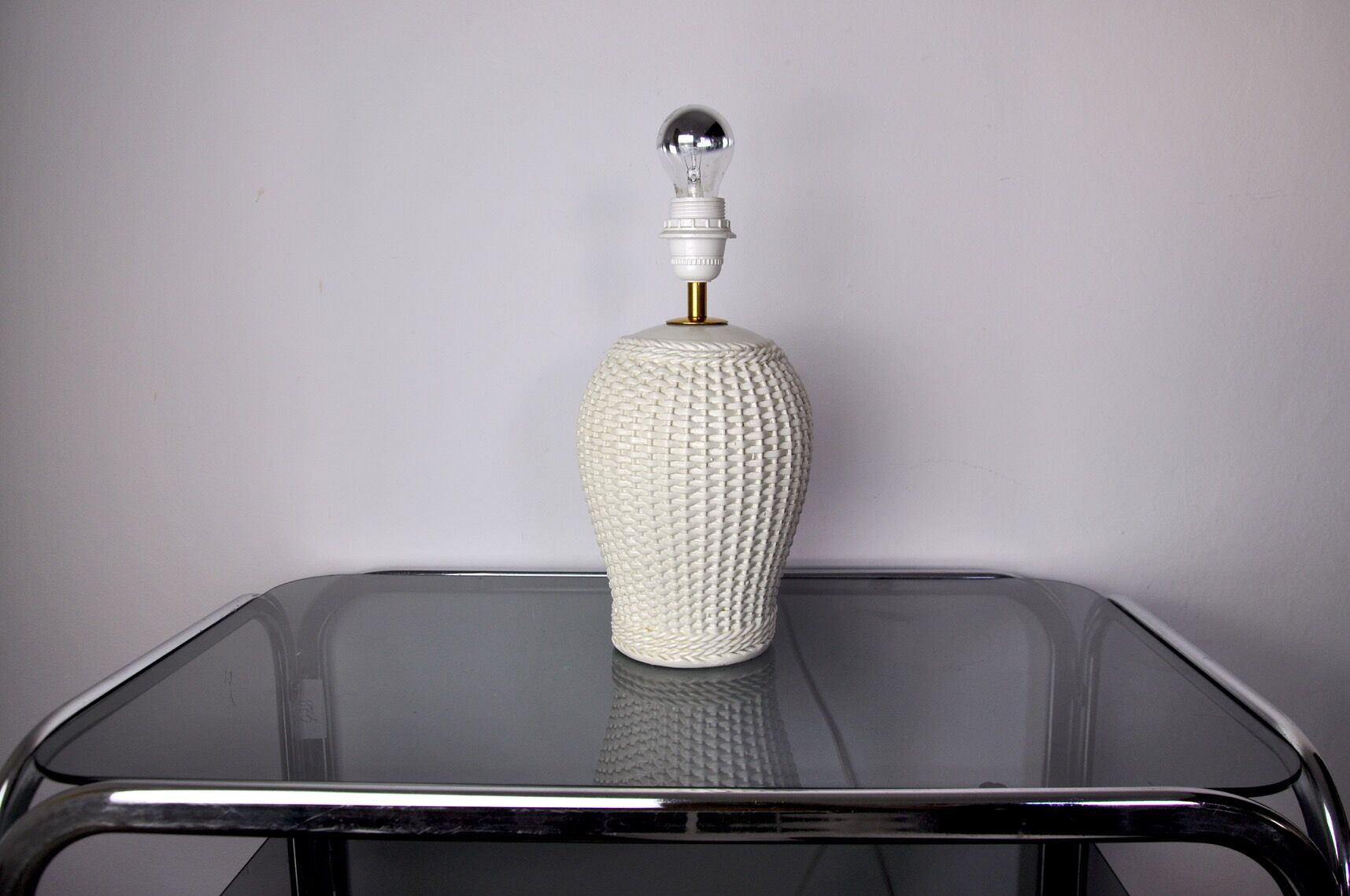 White ceramic "bamboo" lamp, Hollywood Regency, Italy, 1970