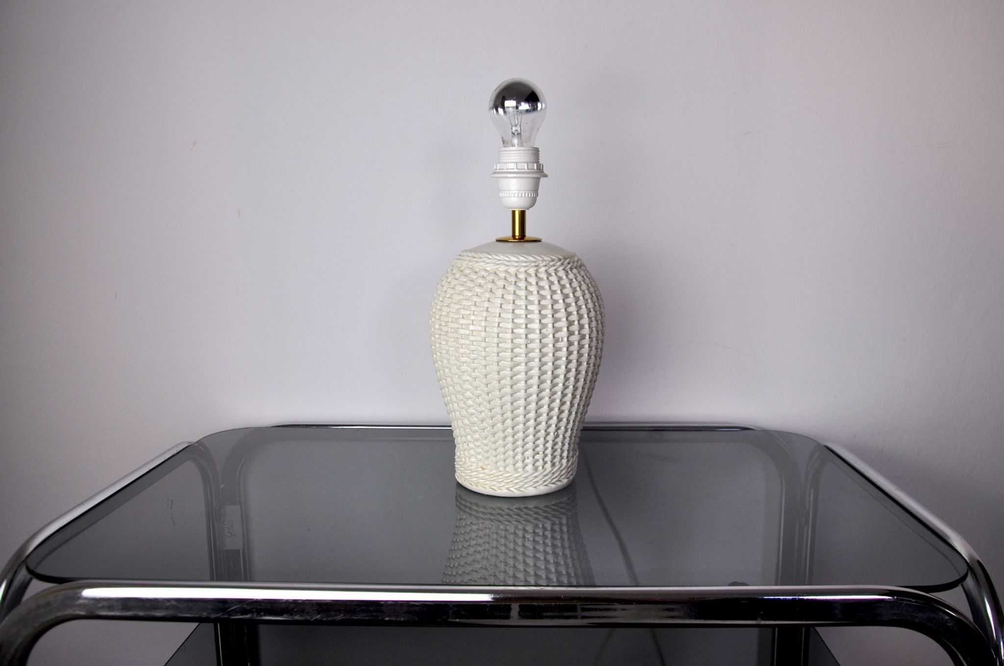 White ceramic "bamboo" lamp, Hollywood Regency, Italy, 1970